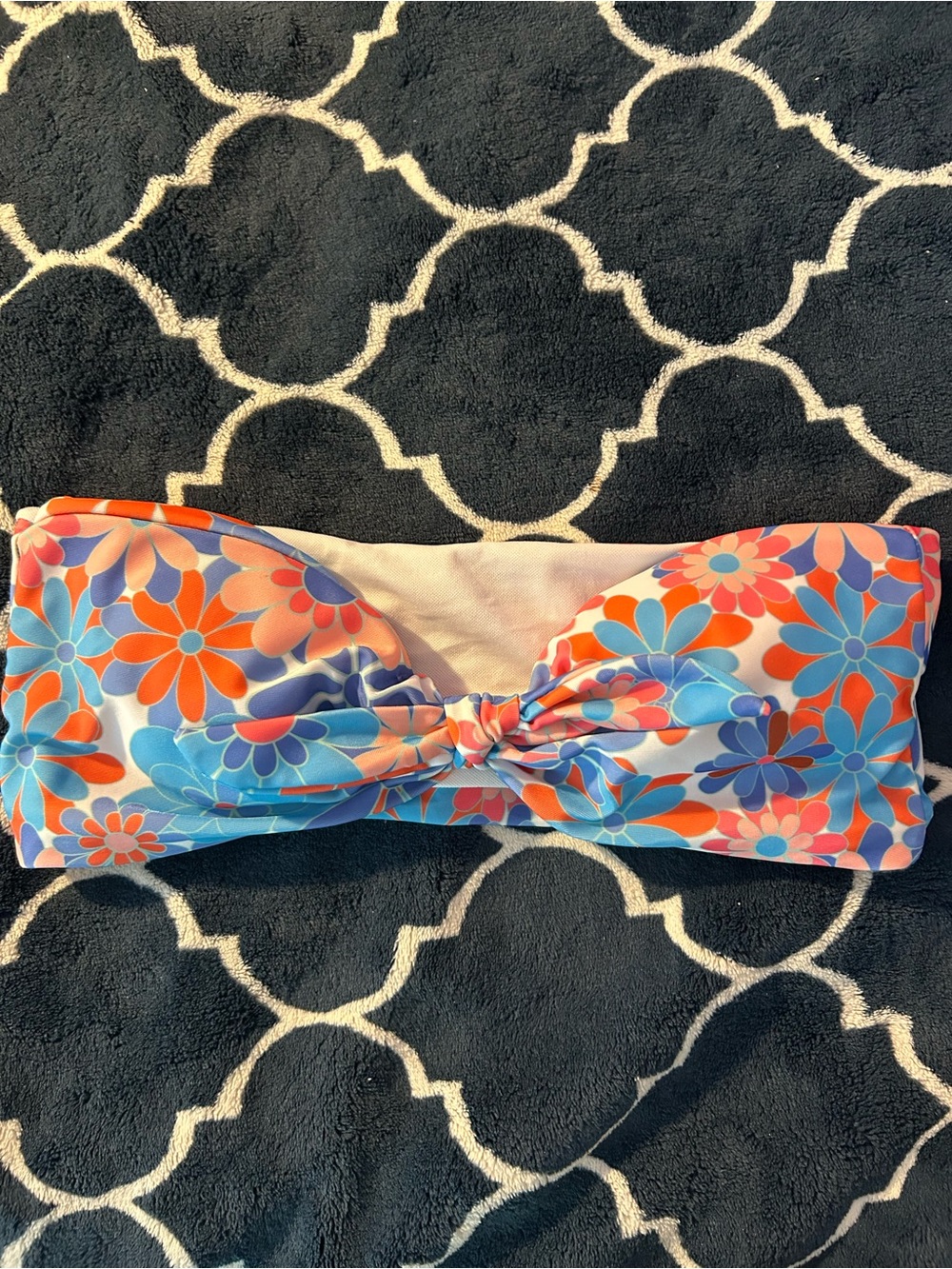 SHEIN Floral Bandeau Bikini Top in Coral, Blue & Pink